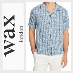 WAX LONDON mens didcot camp blue /ecru shirt XL